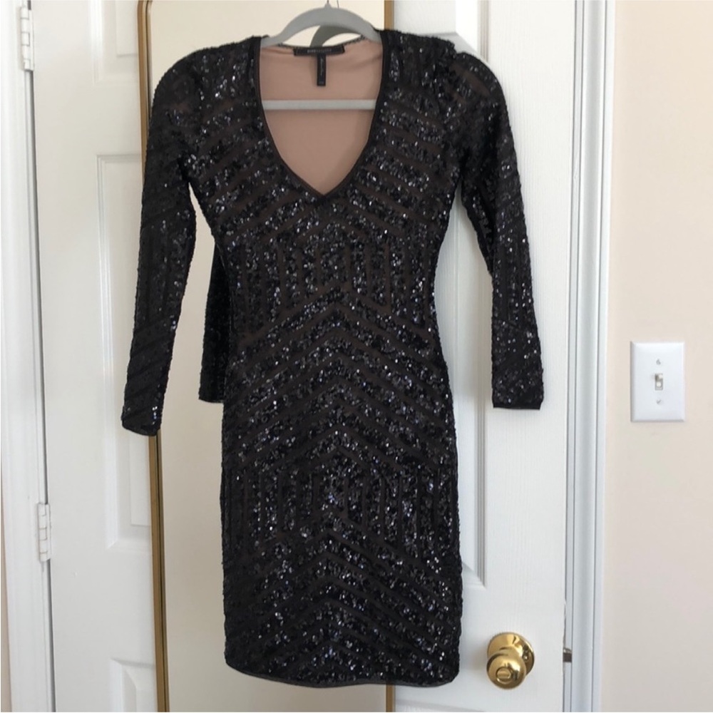BCBGMaxAzria Black Sequin Dress - Size XXS